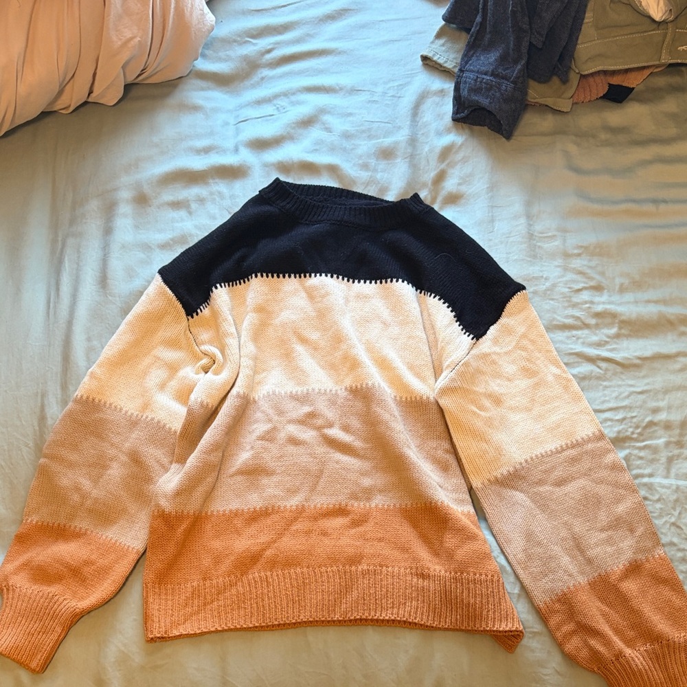 Colorblock Sweater - Black, Cream, and Tan